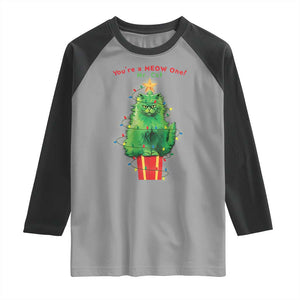 Funny Christmas Cat Raglan Shirt You Are A Meow One Mr. Cat Green Cat TS09 Sport Gray Black Print Your Wear