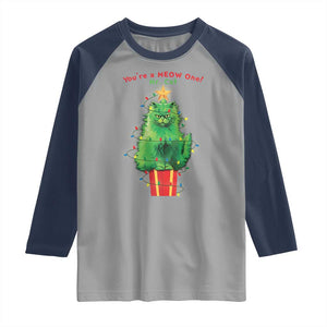 Funny Christmas Cat Raglan Shirt You Are A Meow One Mr. Cat Green Cat TS09 Sport Gray Navy Print Your Wear
