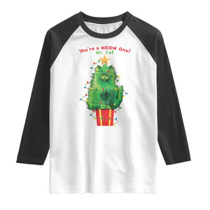 Funny Christmas Cat Raglan Shirt You Are A Meow One Mr. Cat Green Cat TS09 White Black Print Your Wear