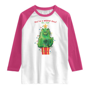 Funny Christmas Cat Raglan Shirt You Are A Meow One Mr. Cat Green Cat TS09 White Heliconia Print Your Wear