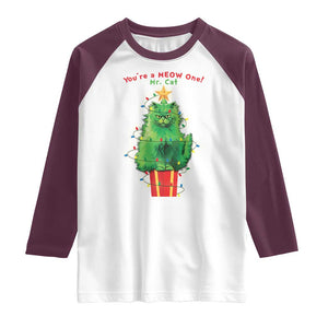 Funny Christmas Cat Raglan Shirt You Are A Meow One Mr. Cat Green Cat TS09 White Maroon Print Your Wear