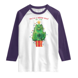 Funny Christmas Cat Raglan Shirt You Are A Meow One Mr. Cat Green Cat TS09 White Purple Print Your Wear