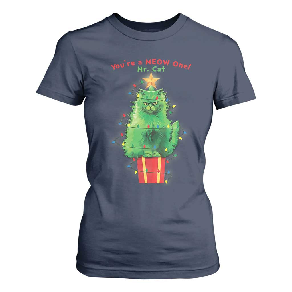Funny Christmas Cat T Shirt For Women You Are A Meow One Mr. Cat Green Cat TS09 Navy Print Your Wear