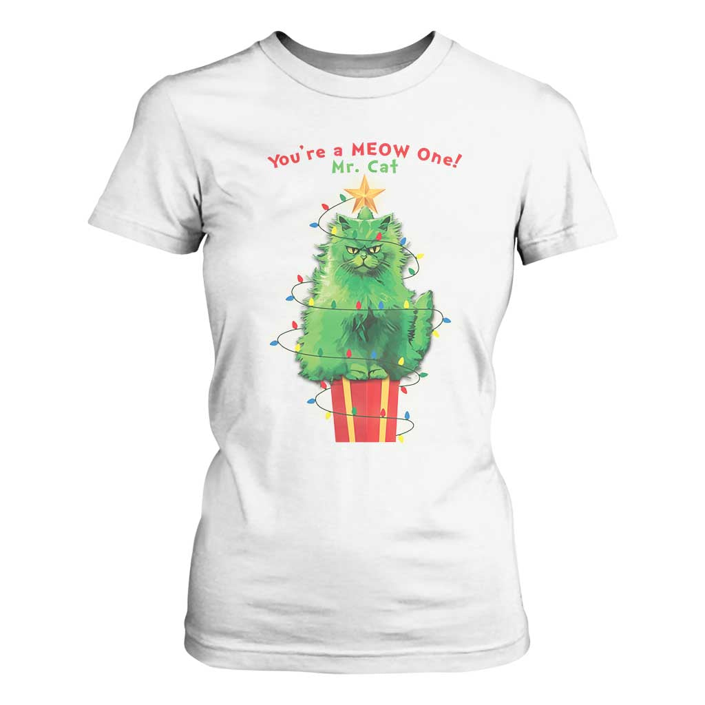 Funny Christmas Cat T Shirt For Women You Are A Meow One Mr. Cat Green Cat TS09 White Print Your Wear