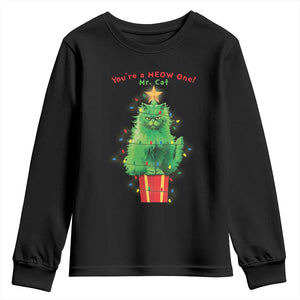 Funny Christmas Cat Youth Sweatshirt You Are A Meow One Mr. Cat Green Cat TS09 Black Print Your Wear