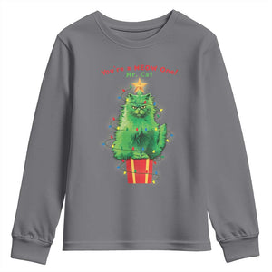 Funny Christmas Cat Youth Sweatshirt You Are A Meow One Mr. Cat Green Cat TS09 Charcoal Print Your Wear