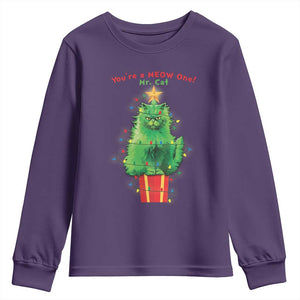 Funny Christmas Cat Youth Sweatshirt You Are A Meow One Mr. Cat Green Cat TS09 Purple Print Your Wear