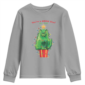 Funny Christmas Cat Youth Sweatshirt You Are A Meow One Mr. Cat Green Cat TS09 Sport Gray Print Your Wear