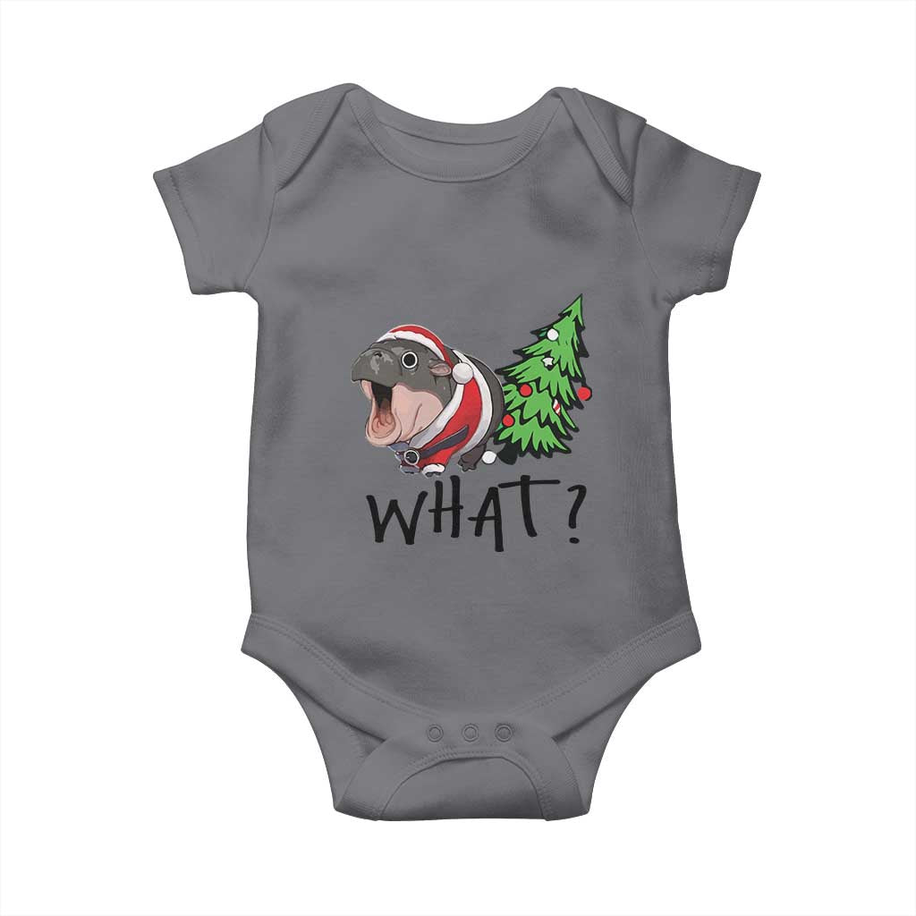 Funny Christmas Moo Deng Baby Onesie What Baby Hippo Pushing Christmas Tree TS09 Charcoal Print Your Wear