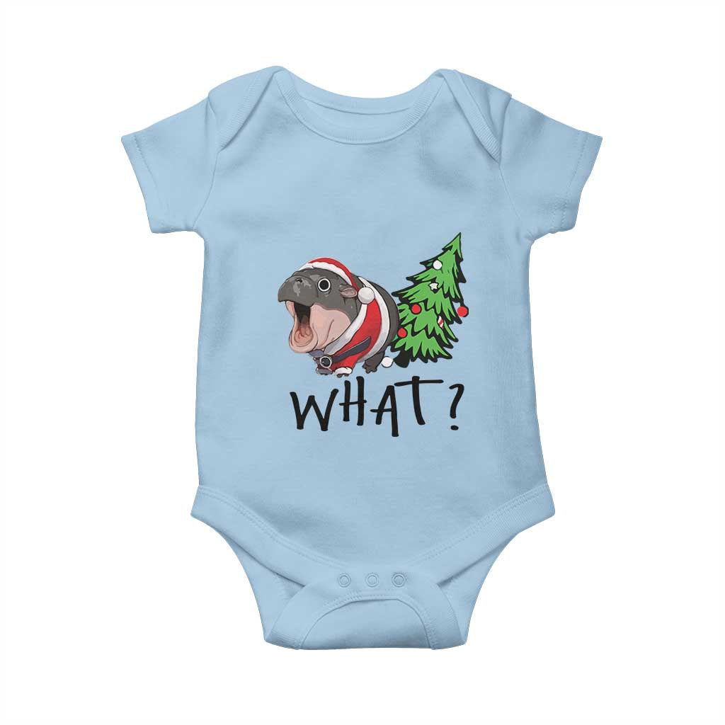 Funny Christmas Moo Deng Baby Onesie What Baby Hippo Pushing Christmas Tree TS09 Light Blue Print Your Wear