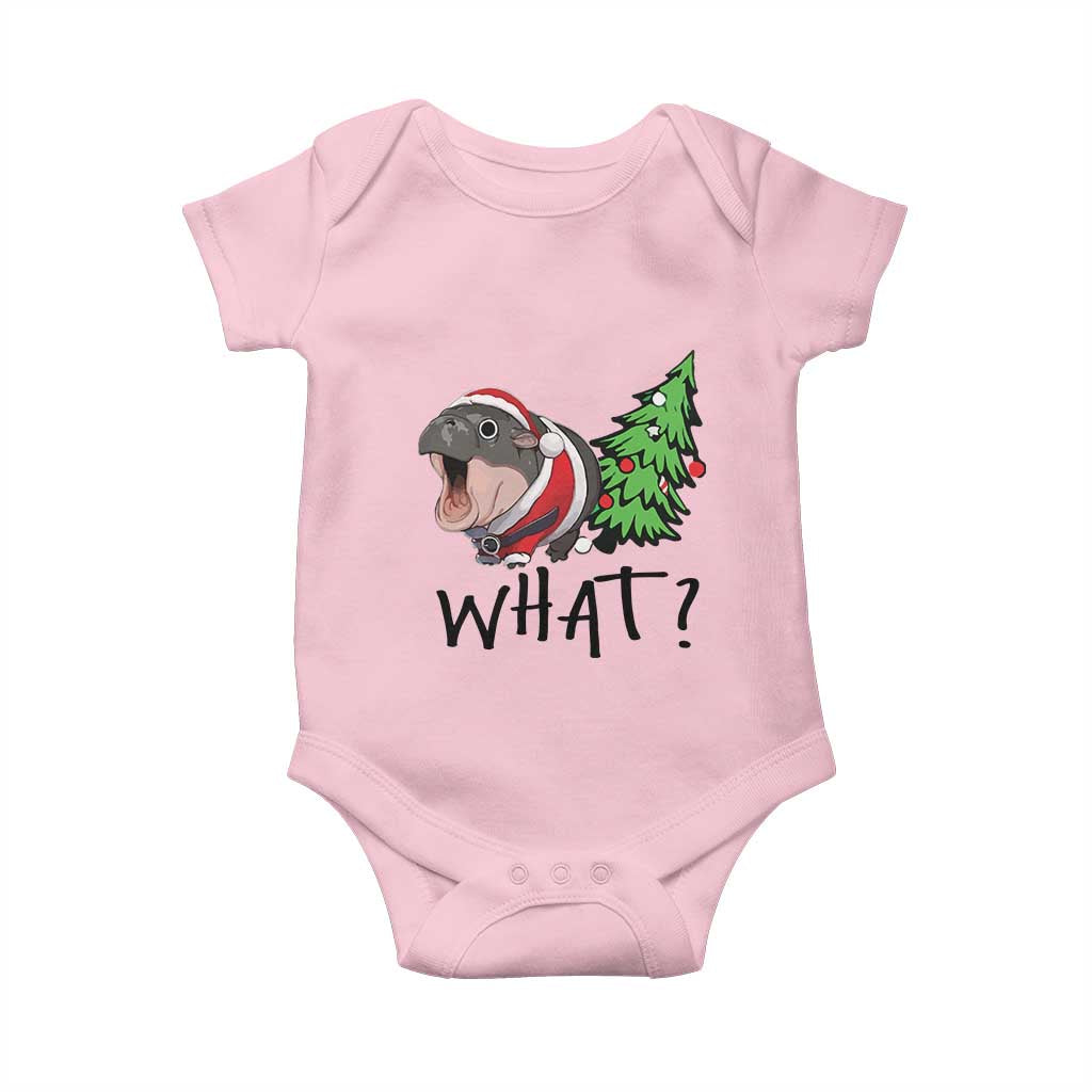 Funny Christmas Moo Deng Baby Onesie What Baby Hippo Pushing Christmas Tree TS09 Light Pink Print Your Wear