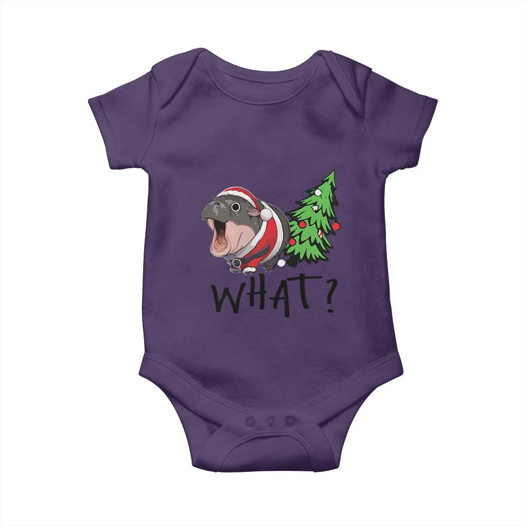 Funny Christmas Moo Deng Baby Onesie What Baby Hippo Pushing Christmas Tree TS09 Purple Print Your Wear