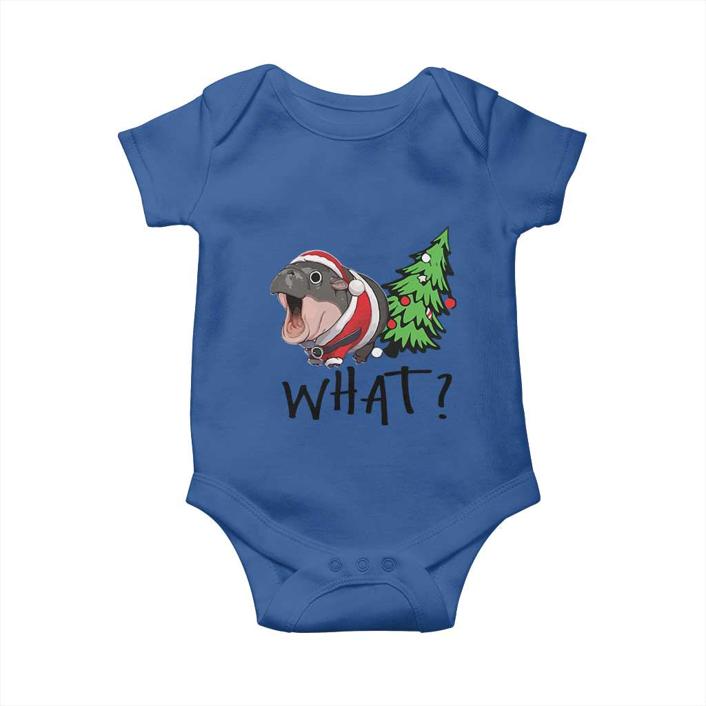Funny Christmas Moo Deng Baby Onesie What Baby Hippo Pushing Christmas Tree TS09 Royal Blue Print Your Wear