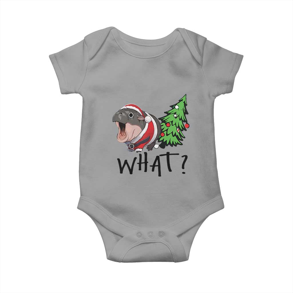 Funny Christmas Moo Deng Baby Onesie What Baby Hippo Pushing Christmas Tree TS09 Sport Gray Print Your Wear