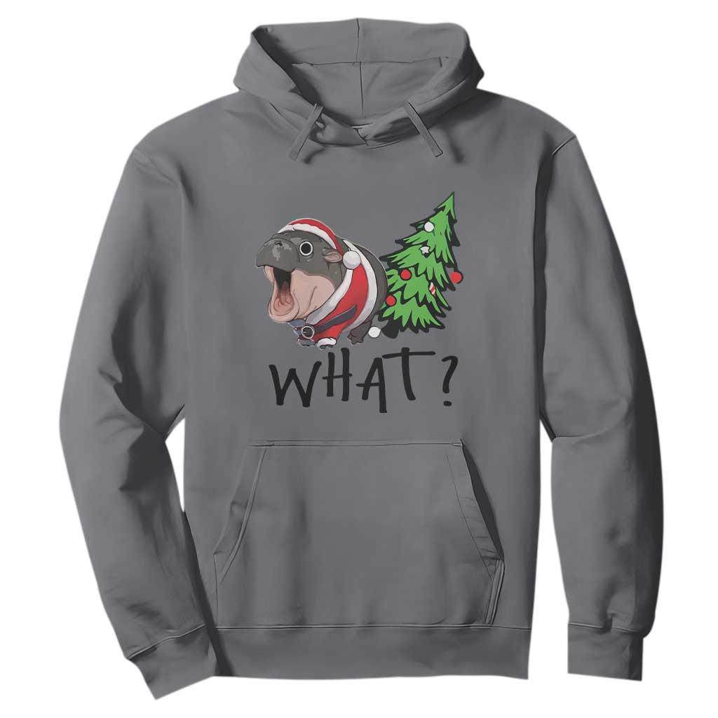 Funny Christmas Moo Deng Hoodie What Baby Hippo Pushing Christmas Tree TS09 Charcoal Print Your Wear