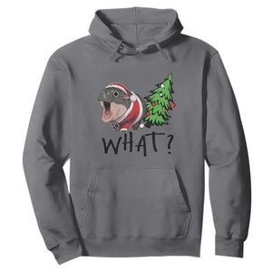 Funny Christmas Moo Deng Hoodie What Baby Hippo Pushing Christmas Tree TS09 Charcoal Print Your Wear