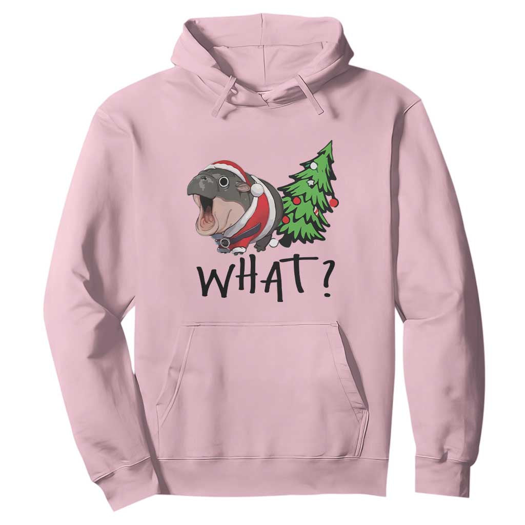 Funny Christmas Moo Deng Hoodie What Baby Hippo Pushing Christmas Tree TS09 Light Pink Print Your Wear