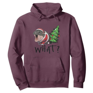 Funny Christmas Moo Deng Hoodie What Baby Hippo Pushing Christmas Tree TS09 Maroon Print Your Wear