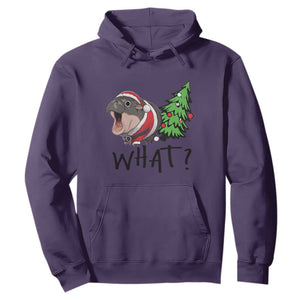 Funny Christmas Moo Deng Hoodie What Baby Hippo Pushing Christmas Tree TS09 Purple Print Your Wear