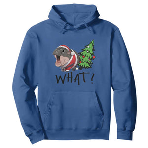 Funny Christmas Moo Deng Hoodie What Baby Hippo Pushing Christmas Tree TS09 Royal Blue Print Your Wear