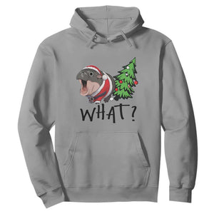 Funny Christmas Moo Deng Hoodie What Baby Hippo Pushing Christmas Tree TS09 Sport Gray Print Your Wear