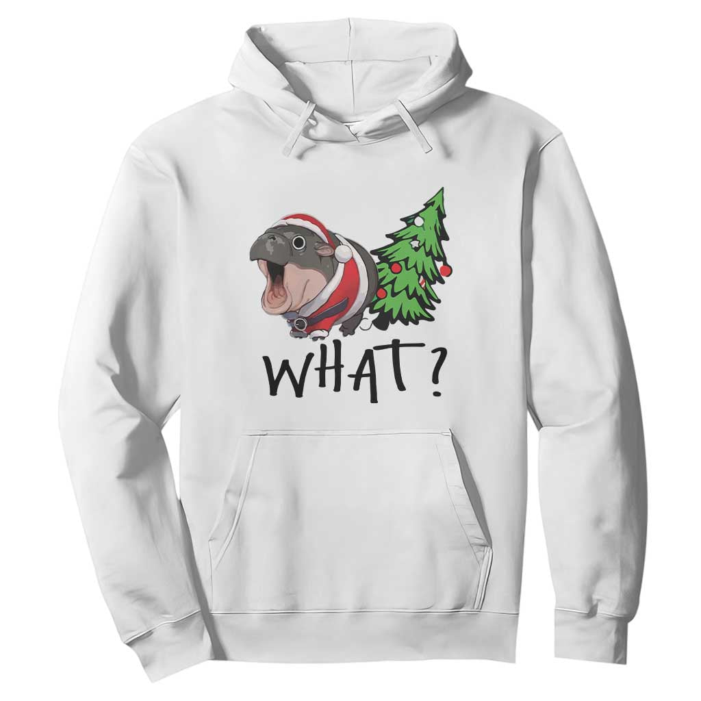 Funny Christmas Moo Deng Hoodie What Baby Hippo Pushing Christmas Tree TS09 White Print Your Wear