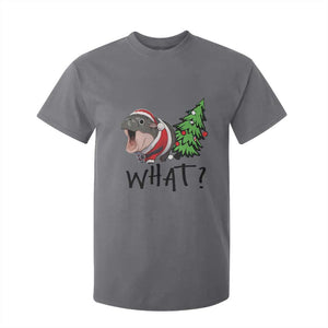 Funny Christmas Moo Deng T Shirt For Kid What Baby Hippo Pushing Christmas Tree TS09 Charcoal Print Your Wear