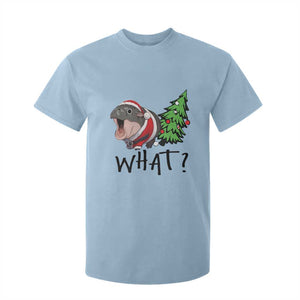 Funny Christmas Moo Deng T Shirt For Kid What Baby Hippo Pushing Christmas Tree TS09 Light Blue Print Your Wear