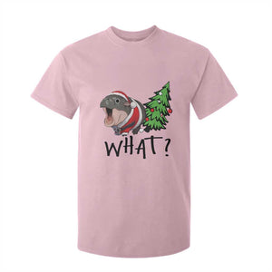 Funny Christmas Moo Deng T Shirt For Kid What Baby Hippo Pushing Christmas Tree TS09 Light Pink Print Your Wear
