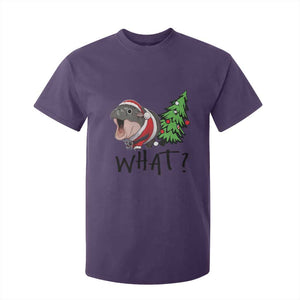 Funny Christmas Moo Deng T Shirt For Kid What Baby Hippo Pushing Christmas Tree TS09 Purple Print Your Wear