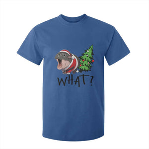 Funny Christmas Moo Deng T Shirt For Kid What Baby Hippo Pushing Christmas Tree TS09 Royal Blue Print Your Wear