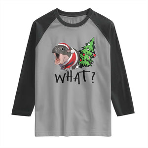 Funny Christmas Moo Deng Raglan Shirt What Baby Hippo Pushing Christmas Tree TS09 Sport Gray Black Print Your Wear