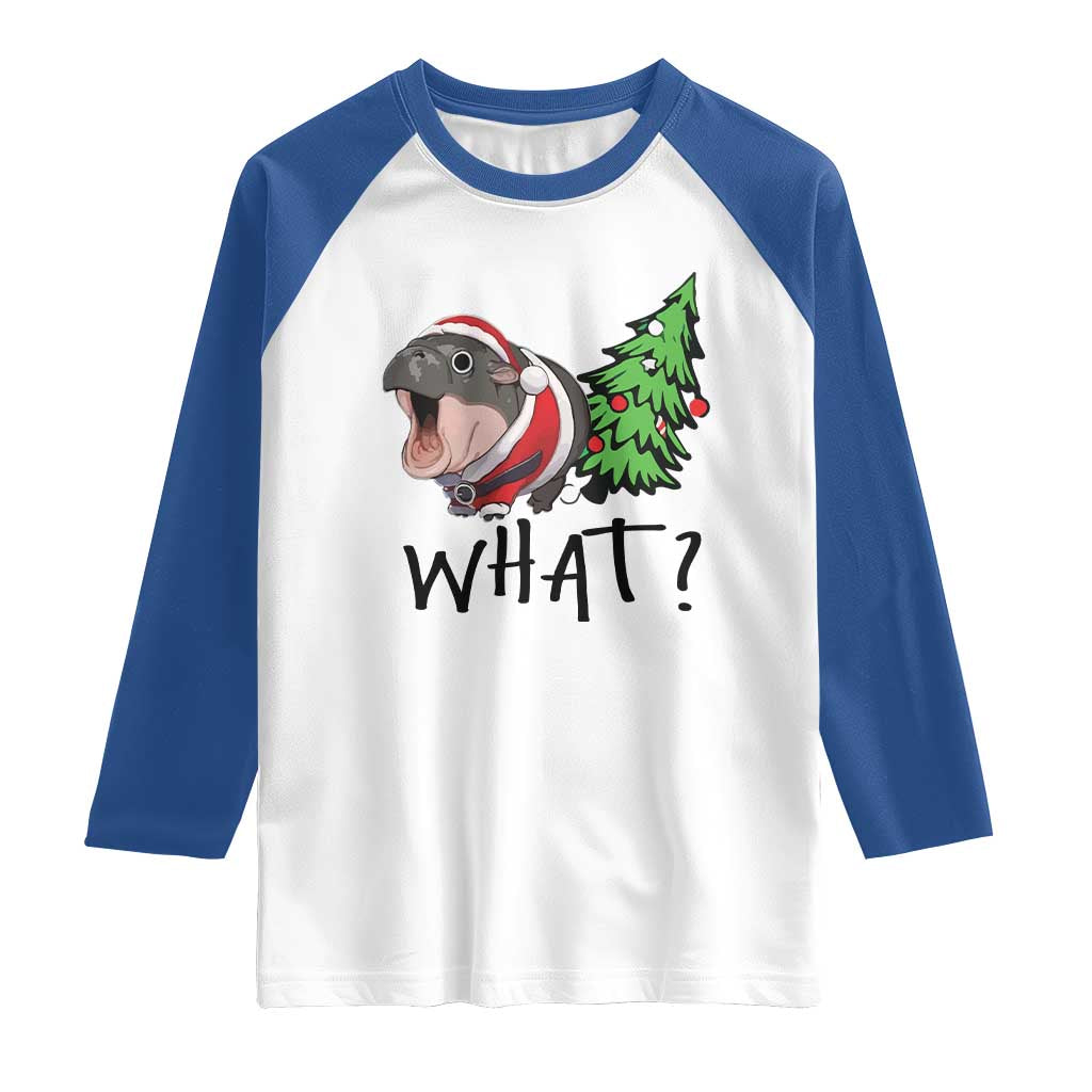 Funny Christmas Moo Deng Raglan Shirt What Baby Hippo Pushing Christmas Tree TS09 White Royal Print Your Wear