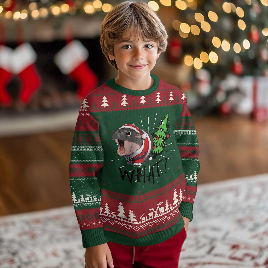 Funny Xmas Moo Deng Ugly Christmas Sweater What Baby Hippo Pushing Christmas Tree TS09 Christmas Print Your Wear