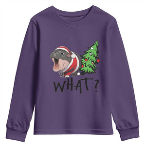 Funny Christmas Moo Deng Youth Sweatshirt What Baby Hippo Pushing Christmas Tree TS09 Purple Print Your Wear