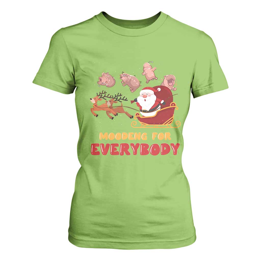 Funny Christmas Moo Deng For Everyone T Shirt For Women Cute Baby Hippo Santa Reindeer TS09 Lime Print Your Wear