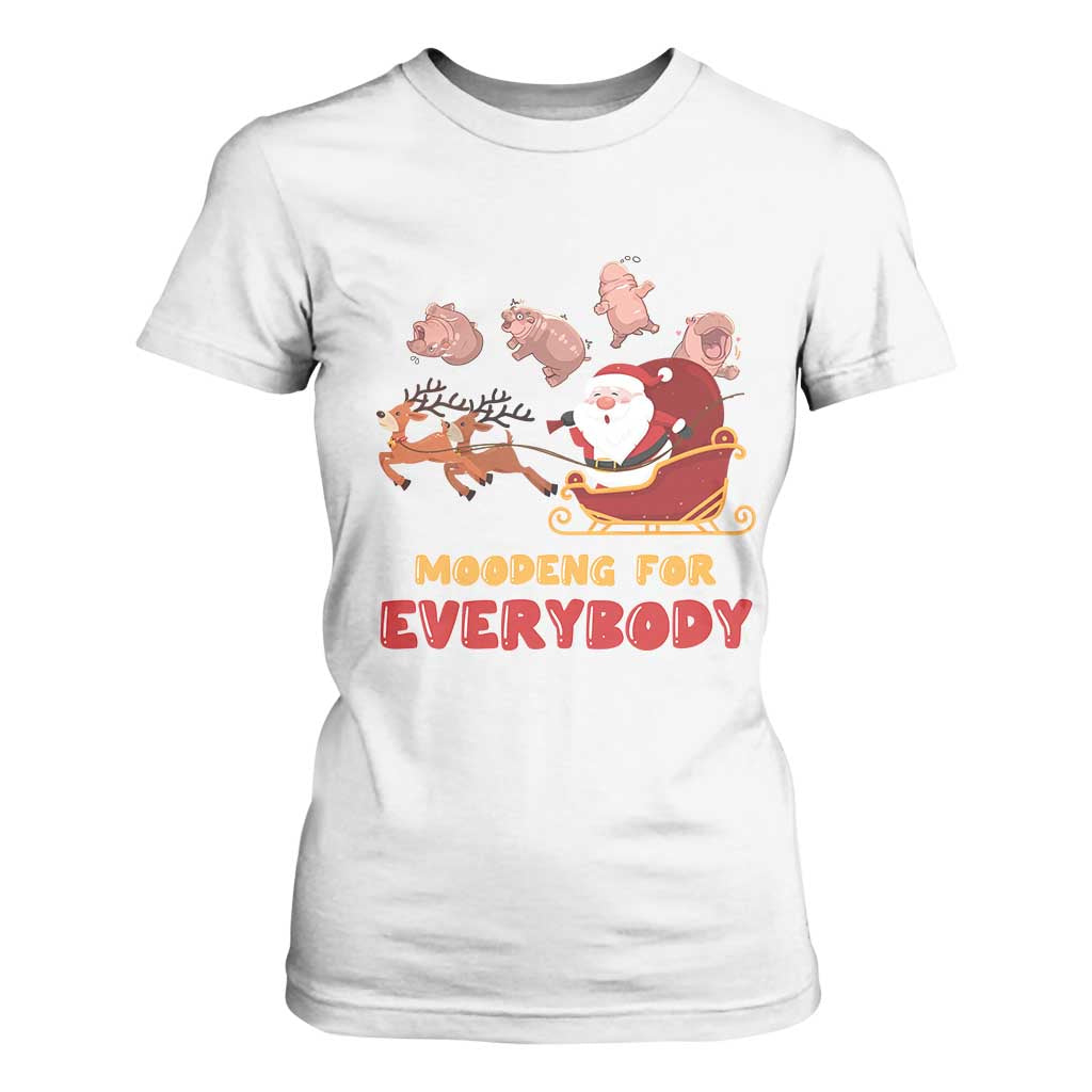 Funny Christmas Moo Deng For Everyone T Shirt For Women Cute Baby Hippo Santa Reindeer TS09 White Print Your Wear