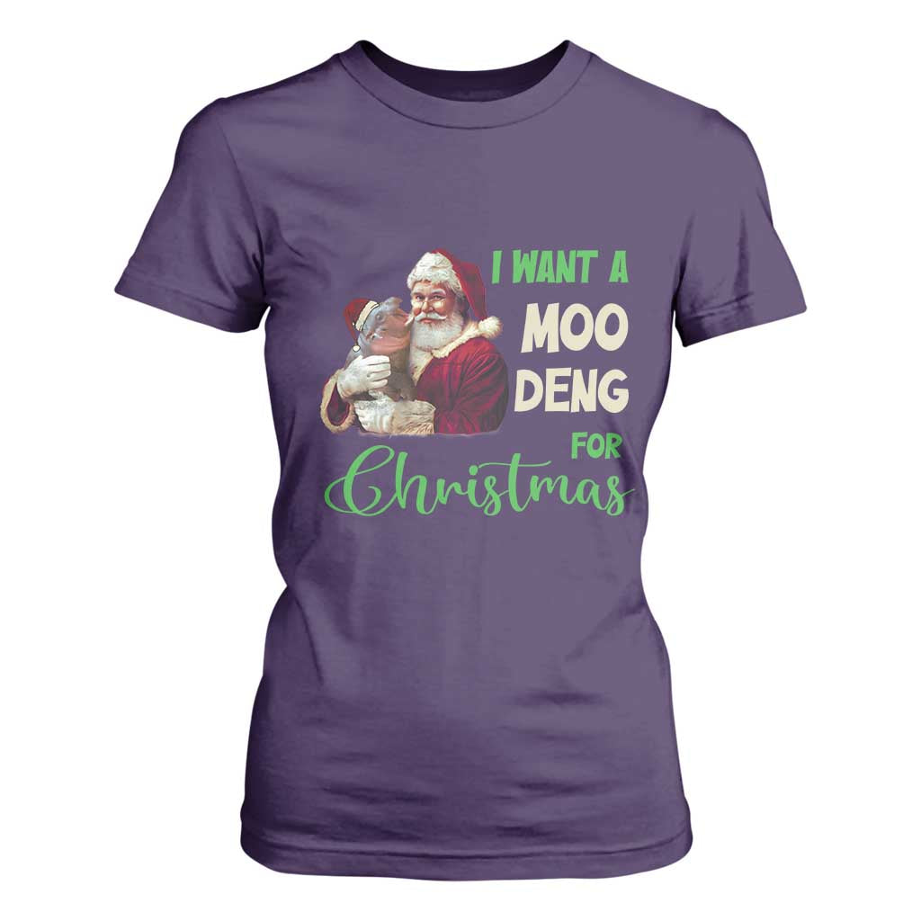Funny I Want A Moo Deng For Christmas T Shirt For Women TS09 Purple Print Your Wear