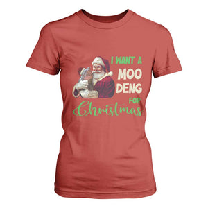 Funny I Want A Moo Deng For Christmas T Shirt For Women TS09 Red Print Your Wear