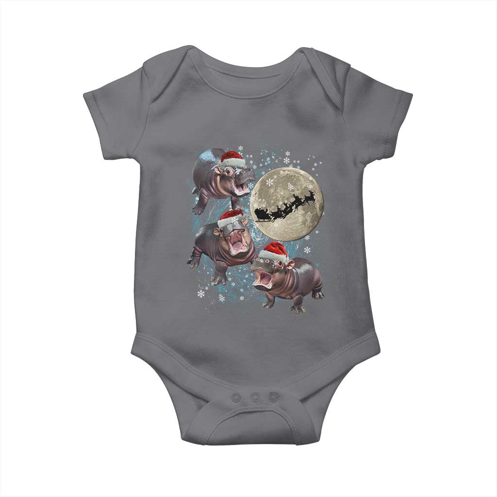 Funny Christmas Moo Deng Baby Onesie Baby Hippo Santa Sleigh Galaxy Outer Space TS09 Charcoal Print Your Wear
