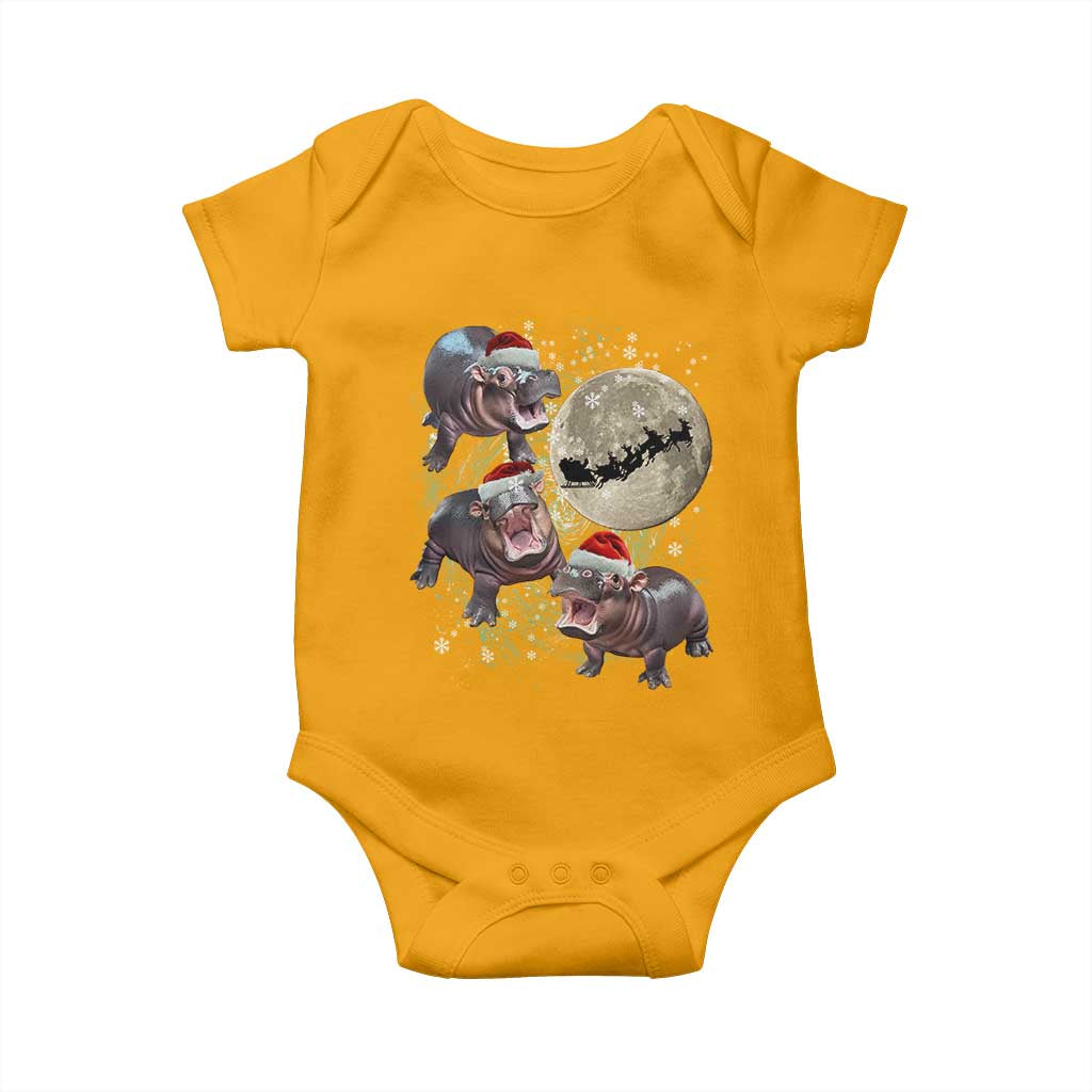 Funny Christmas Moo Deng Baby Onesie Baby Hippo Santa Sleigh Galaxy Outer Space TS09 Gold Print Your Wear