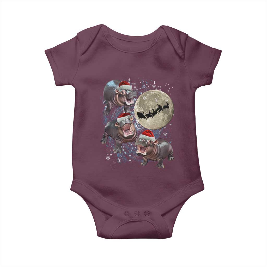 Funny Christmas Moo Deng Baby Onesie Baby Hippo Santa Sleigh Galaxy Outer Space TS09 Maroon Print Your Wear