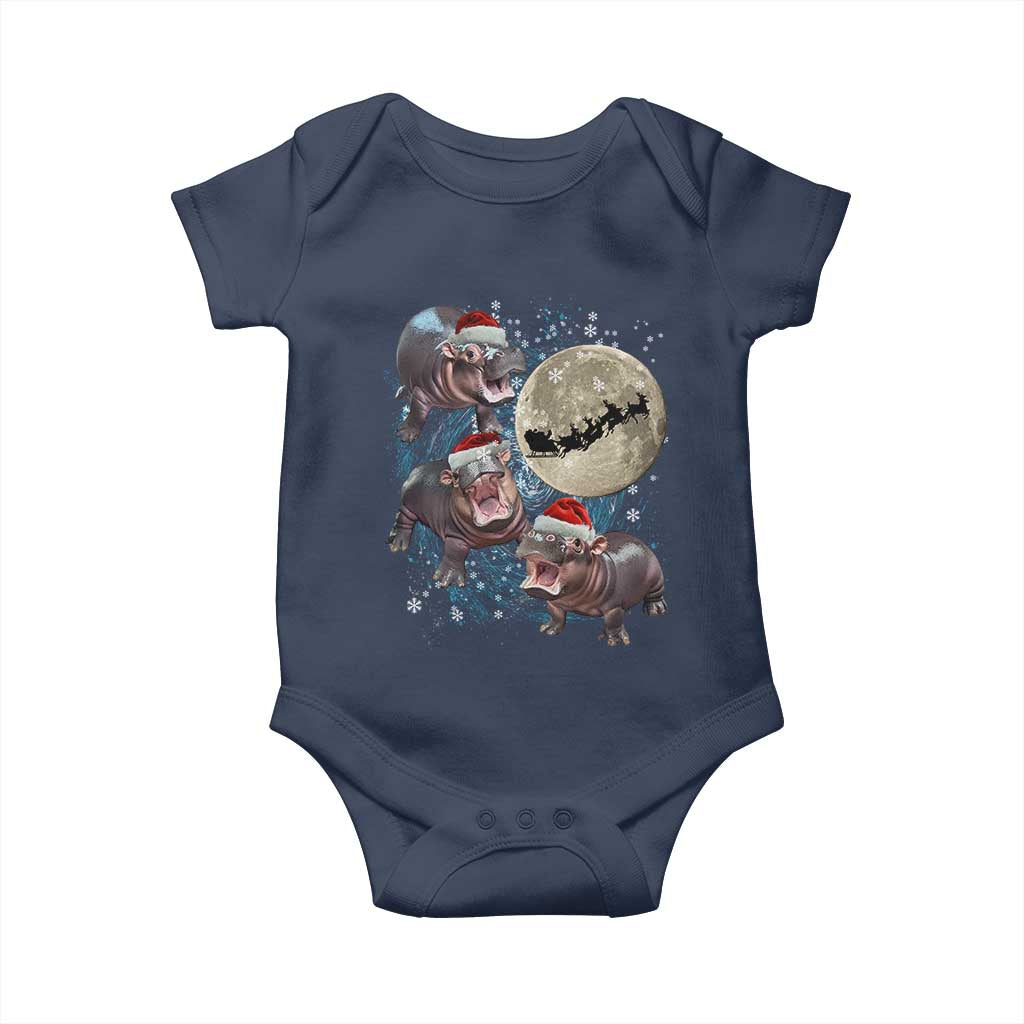Funny Christmas Moo Deng Baby Onesie Baby Hippo Santa Sleigh Galaxy Outer Space TS09 Navy Print Your Wear