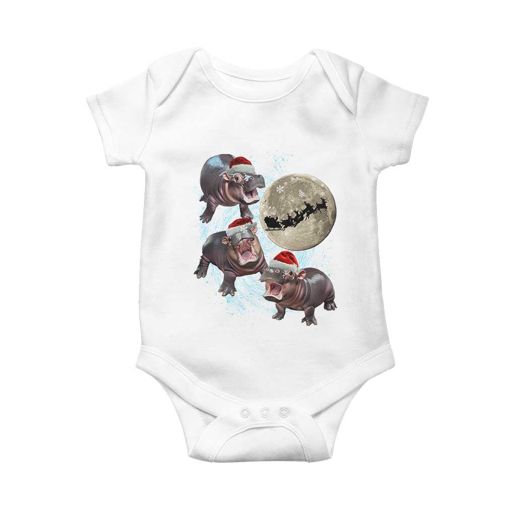 Funny Christmas Moo Deng Baby Onesie Baby Hippo Santa Sleigh Galaxy Outer Space TS09 White Print Your Wear