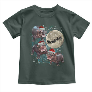 Funny Christmas Moo Deng Baby Shirt Baby Hippo Santa Sleigh Galaxy Outer Space TS09 Dark Forest Green Print Your Wear