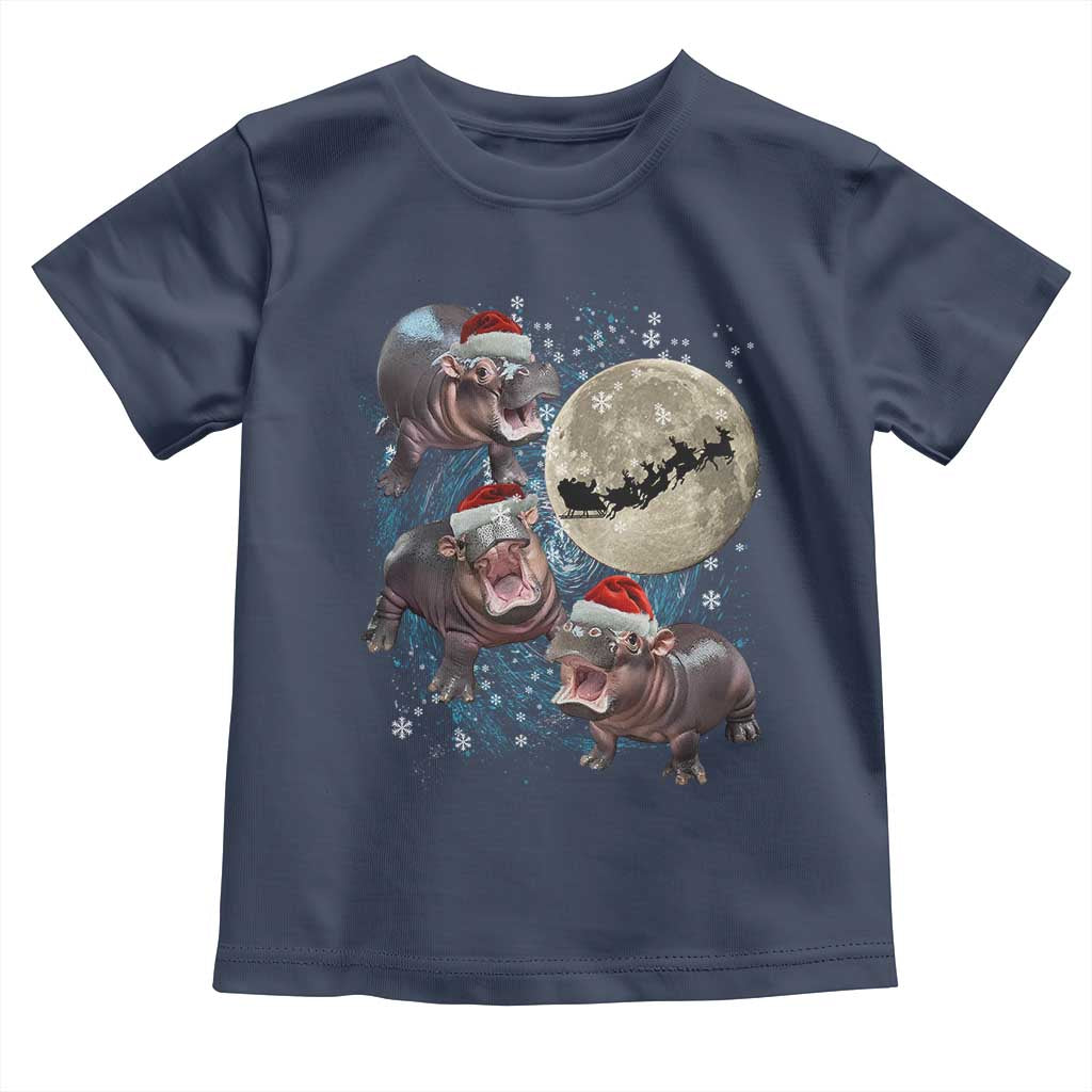Funny Christmas Moo Deng Baby Shirt Baby Hippo Santa Sleigh Galaxy Outer Space TS09 Navy Print Your Wear