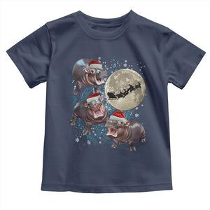 Funny Christmas Moo Deng Baby Shirt Baby Hippo Santa Sleigh Galaxy Outer Space TS09 Navy Print Your Wear