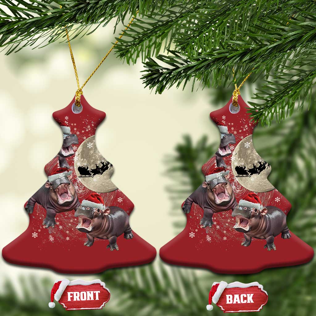 Funny Xmas Moo Deng Christmas Ornament Baby Hippo Santa Sleigh Galaxy Outer Space TS09 Christmas Tree Red Print Your Wear