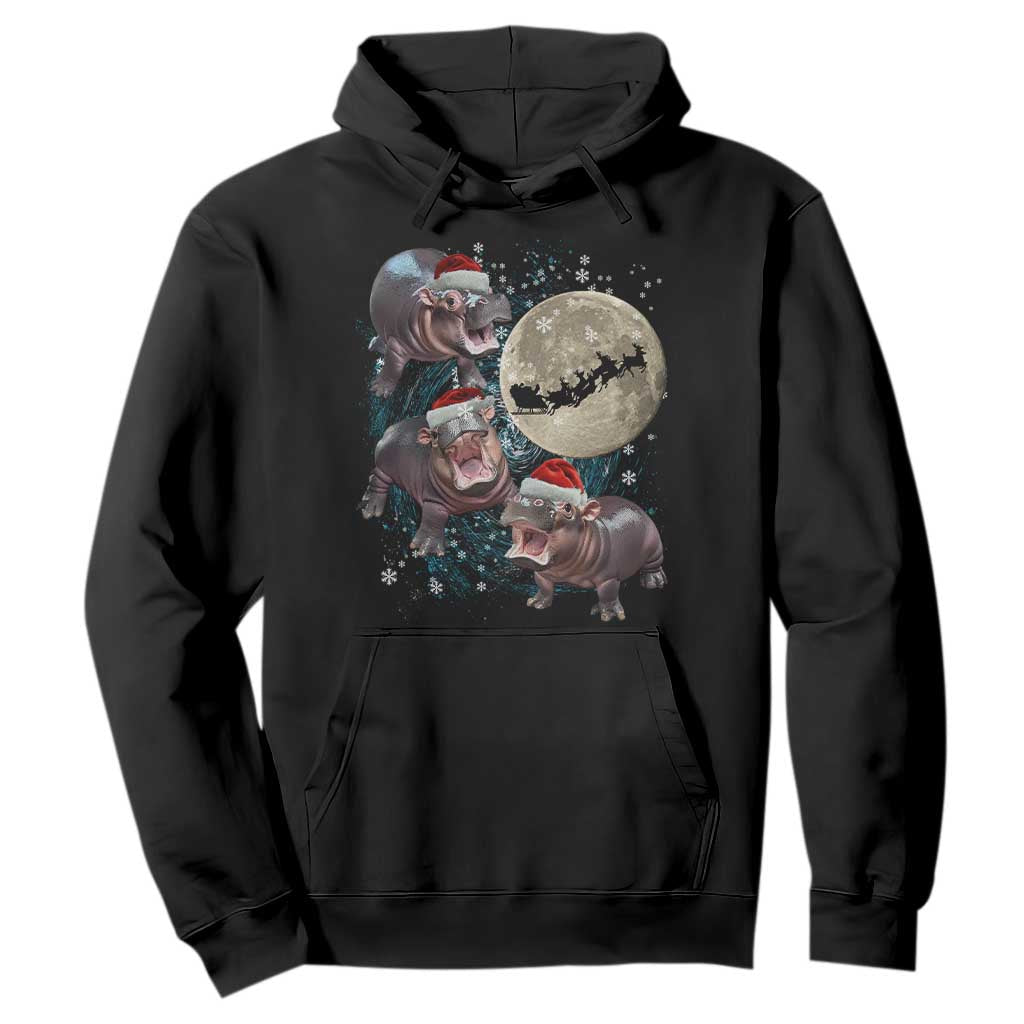 Funny Christmas Moo Deng Hoodie Baby Hippo Santa Sleigh Galaxy Outer Space TS09 Black Print Your Wear