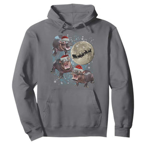 Funny Christmas Moo Deng Hoodie Baby Hippo Santa Sleigh Galaxy Outer Space TS09 Charcoal Print Your Wear